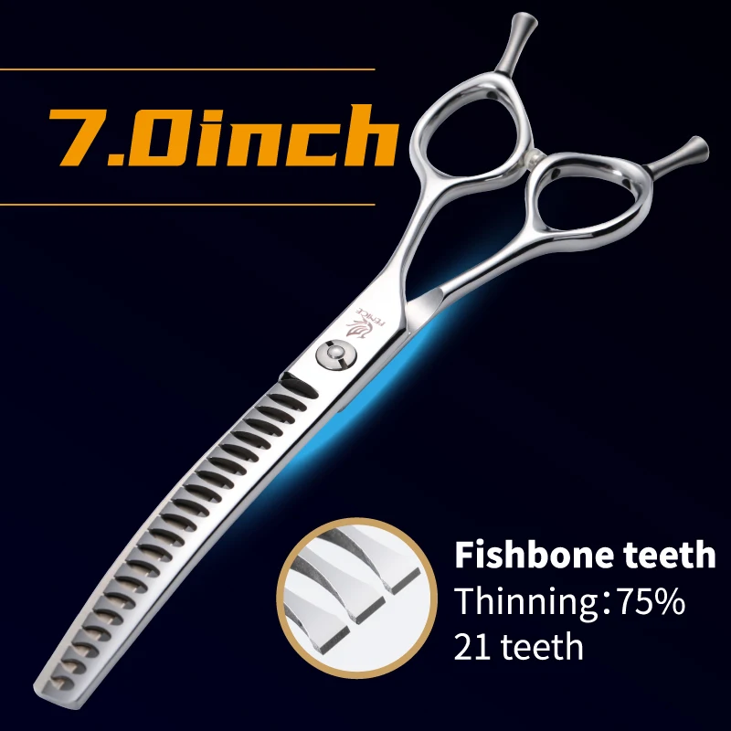 Fenice 7.0/7.5 inch Professional Dog Grooming Shears Curved Thinning Scissors for Dog Face Body Cutiing JP 440C