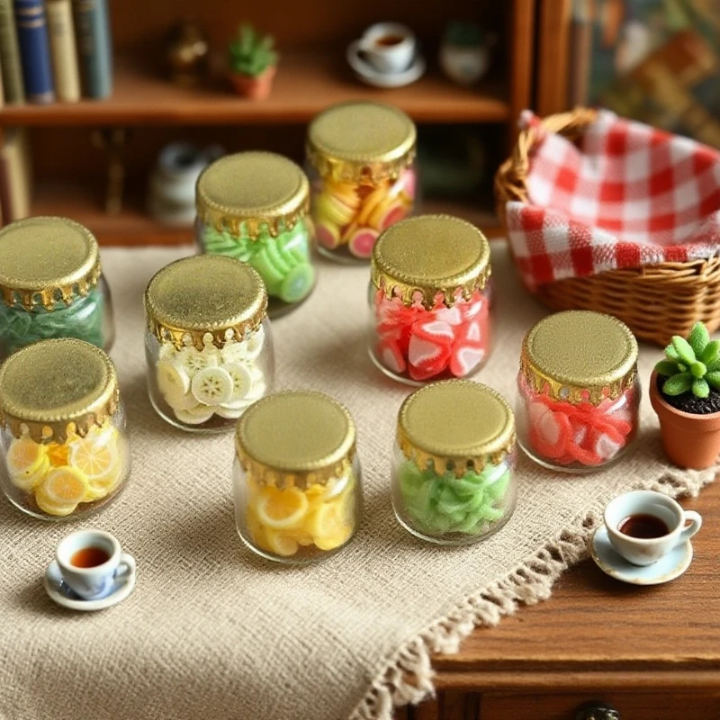 Glass Bottle Miniatures-Cute and Exquisite Miniature Kitchen Model with Golden Caps, DIY Accessories and Craft Project Supplies.