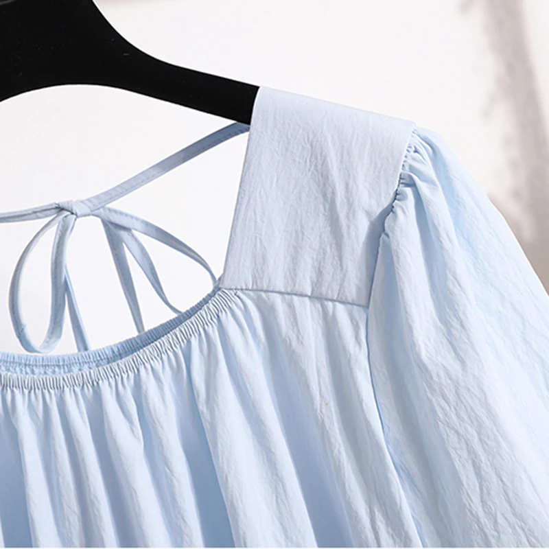 Plus Size Shirts & Blouses Women Summer 2025 New Arrival Korean Fashion Tops Short Puff Sleeve Loose Sweet Blouse Woman L-4XL