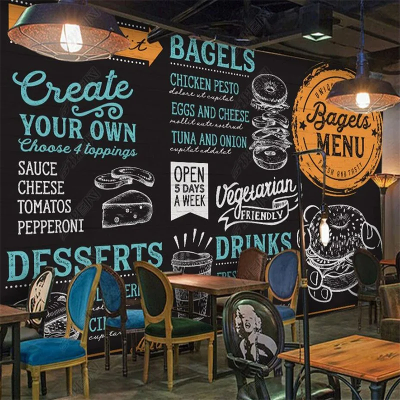 

Custom Mural Hand-painted Hamburger Dessert Photo Wallpaper Fast Food 3D Wall Paper Industrial Decor Self-adhesive Wallpaper