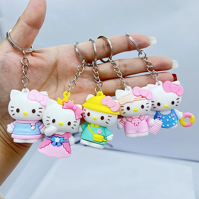 Mini Hello Kitty Keychain Kawaii Sanrio Silicone Doll Car Key Ring Ornaments Girls Bag Pendant Key chain Kids Toys Small Gifts