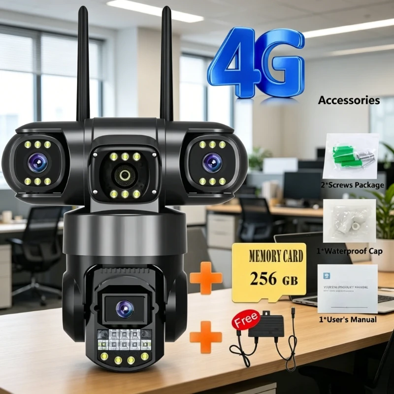Caméra CCTV sans fil PTZ 4G multi-lentilles, résistante aux intempéries, pour extérieur, maison intelligente, surveillance vidéo à distance en temps réel