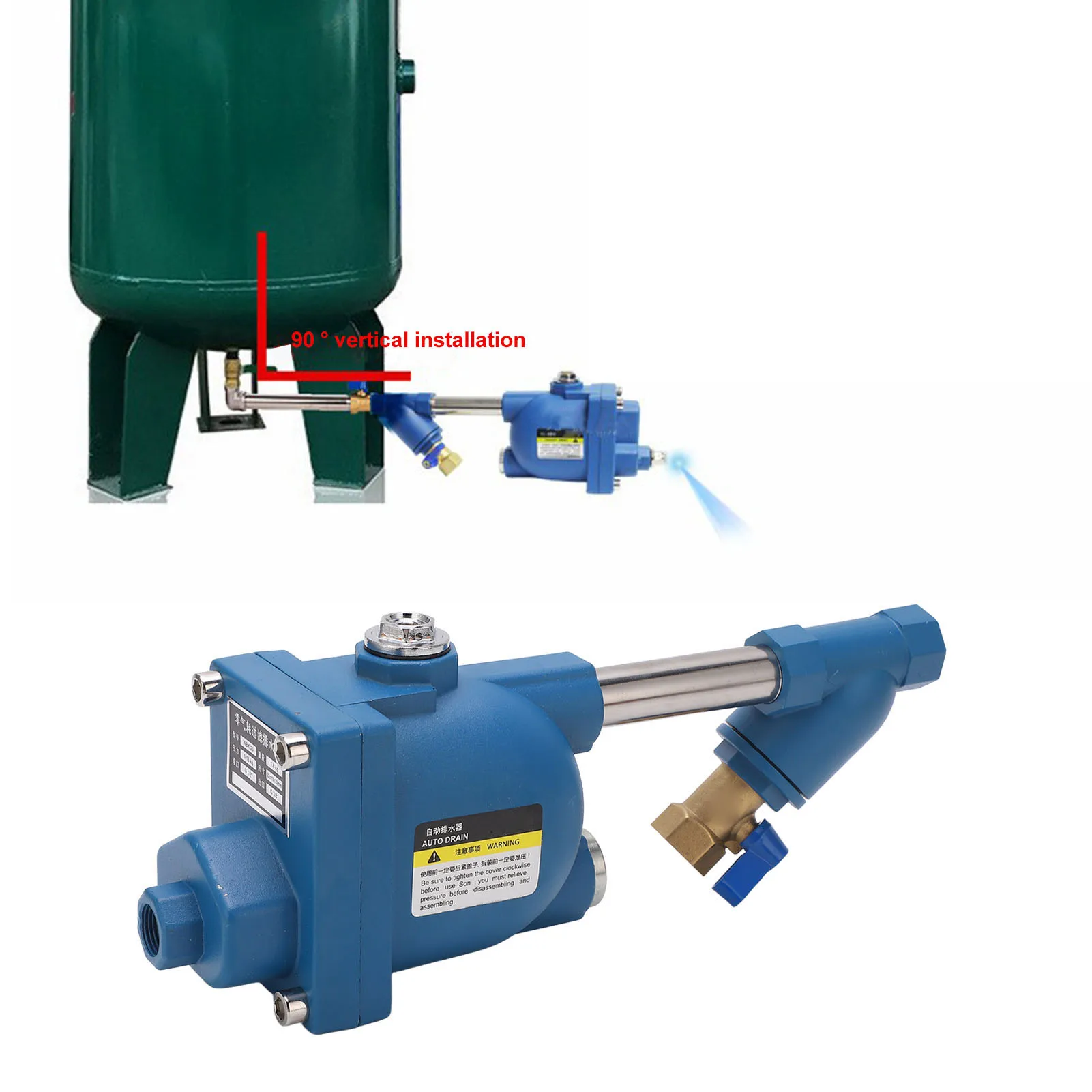 Válvula de Drenaje Neumática de Aleación de Aluminio WBK-20 para Tanque de Gas, Entrada DN15, Salida DN10, Drenador Automático de Flujo Masivo