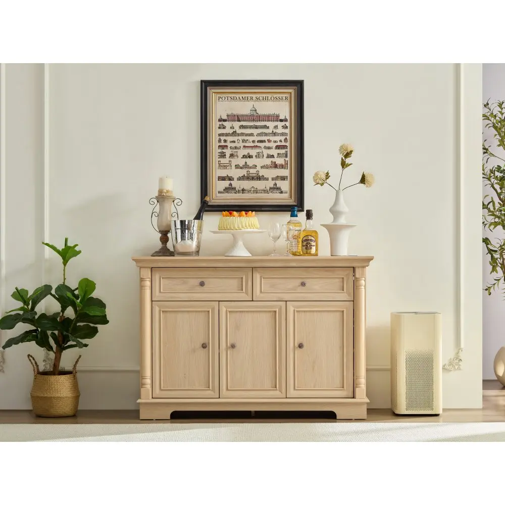 

Farmhouse Style Kitchen Storage Cabinet: Large, Roman Column, Drawers & Doors, Wooden Coffee/Wine Bar for Living Room Hallway