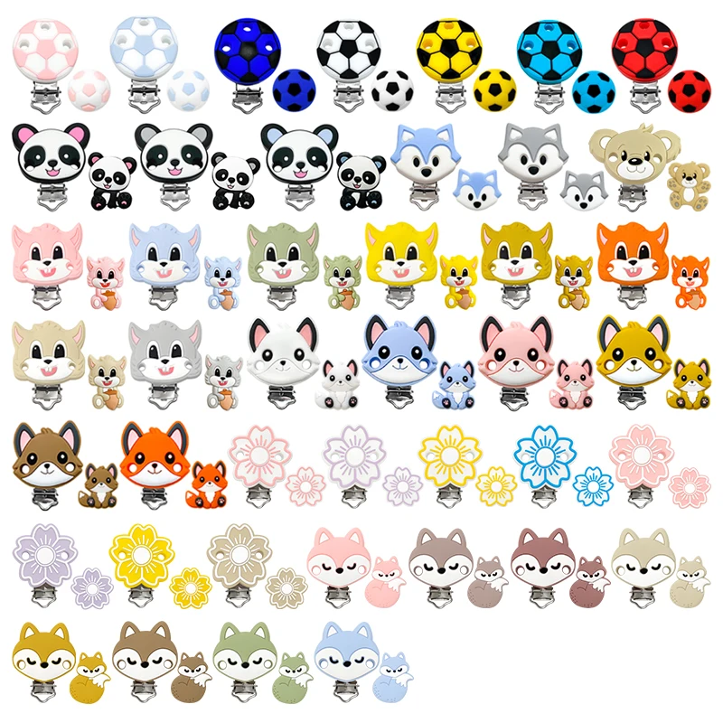 

2pcs/set Silicone Panda Fox Squirrel Pacifier Clip Molar Bead DIY Pacifier Chain Jewelry Accessories