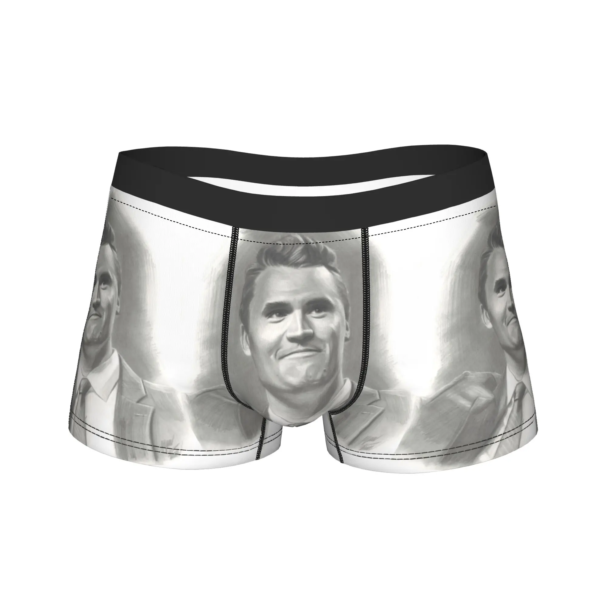 

Charlie Kirk Portrait Sketch Art Underwear Classic Panties Print Shorts Briefs For Men 3D Pouch Plus Size Trunk