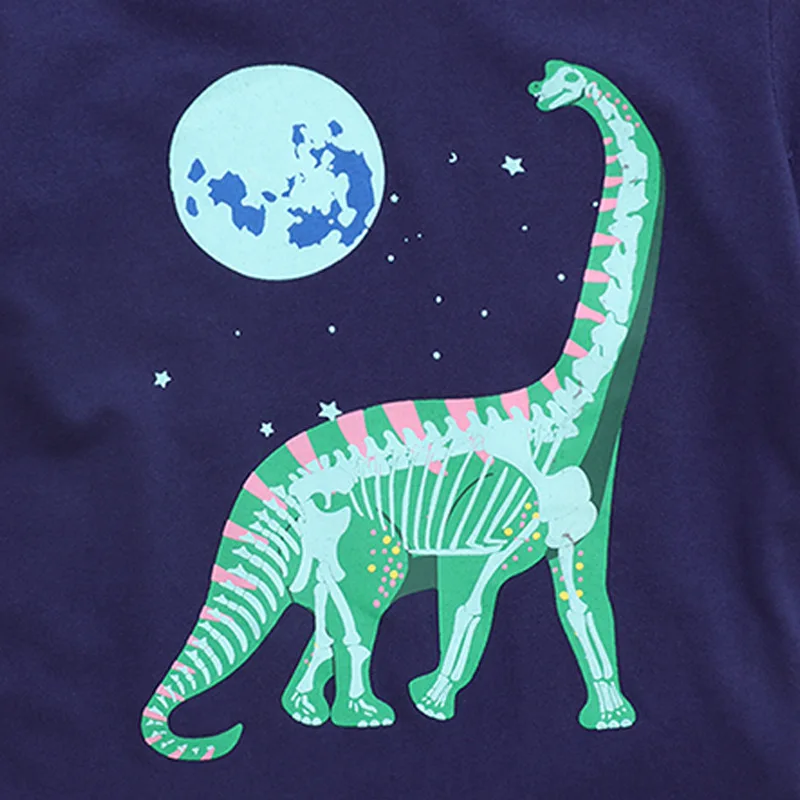 Kids Luminous Cartoon Dinosaur Space T-shirt 2-7 Years 100% Cotton Baby Boys Tees Summer New Short Sleeve Tops Dropshipping