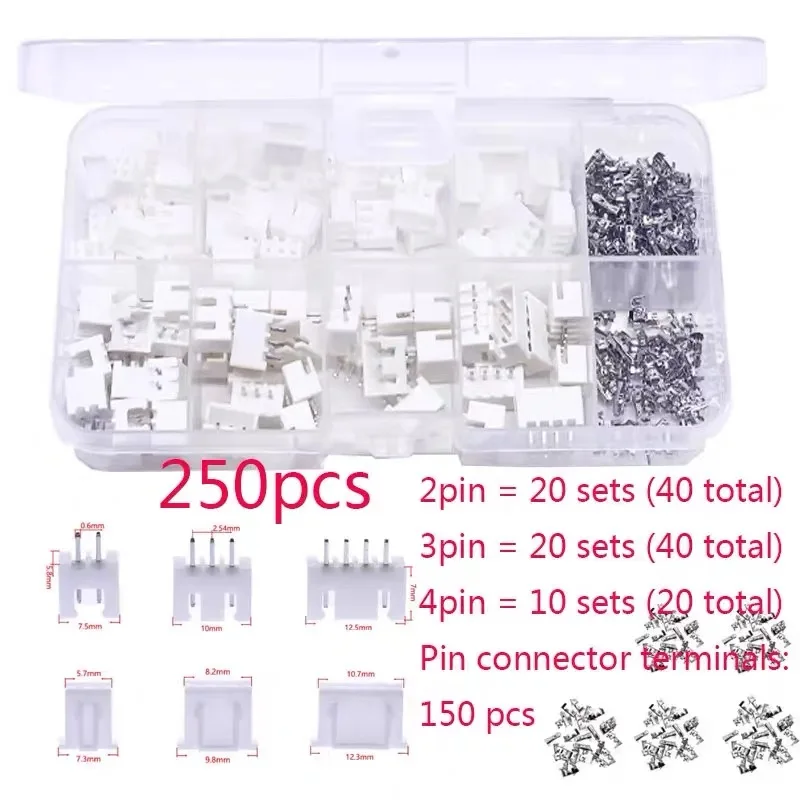 230/250 Pcs XH2.54 2p 3p 4p 5pin 2.54mm Pitch Terminal Male And Female Housing Kit Pin Connector Terminal Connector Kit