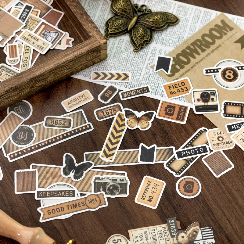 Journal GO 40pcs Vintage Label Landscape Material Collage PET Sticker Creative Journal Scrapbooking Card diy Retro Assets