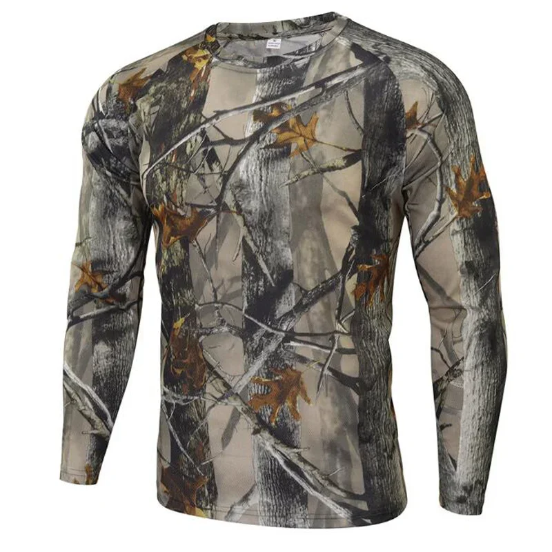 Armees Tarnmuster Langarm-T-Shirt für Herren, Militärisch Taktisch, Schnelltrocknend, Atmungsaktiv, Rundhals, Slim Fit, Basisschicht, Jagd-Oberteil – Detail 5