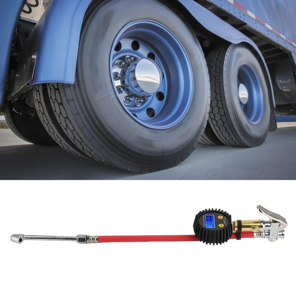 LCD Display Digital Tire Inflator 3-200PSI Range Universal Tire Pressure Gauge 4 Units Switchable Digital Pressure Gauge