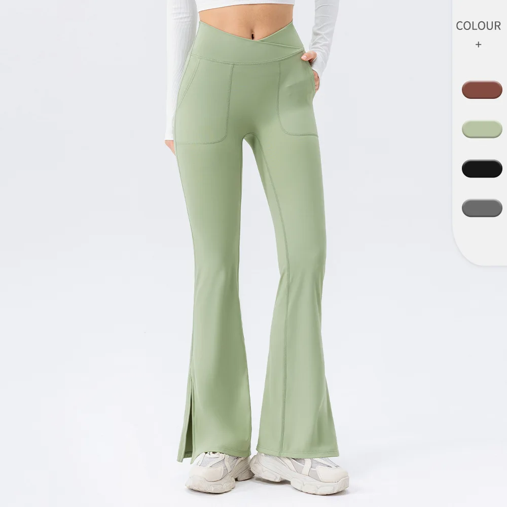 

Naked yoga flared pants women's cross high waist hip lift wide leg pants breathable fitness sports trousers 42309