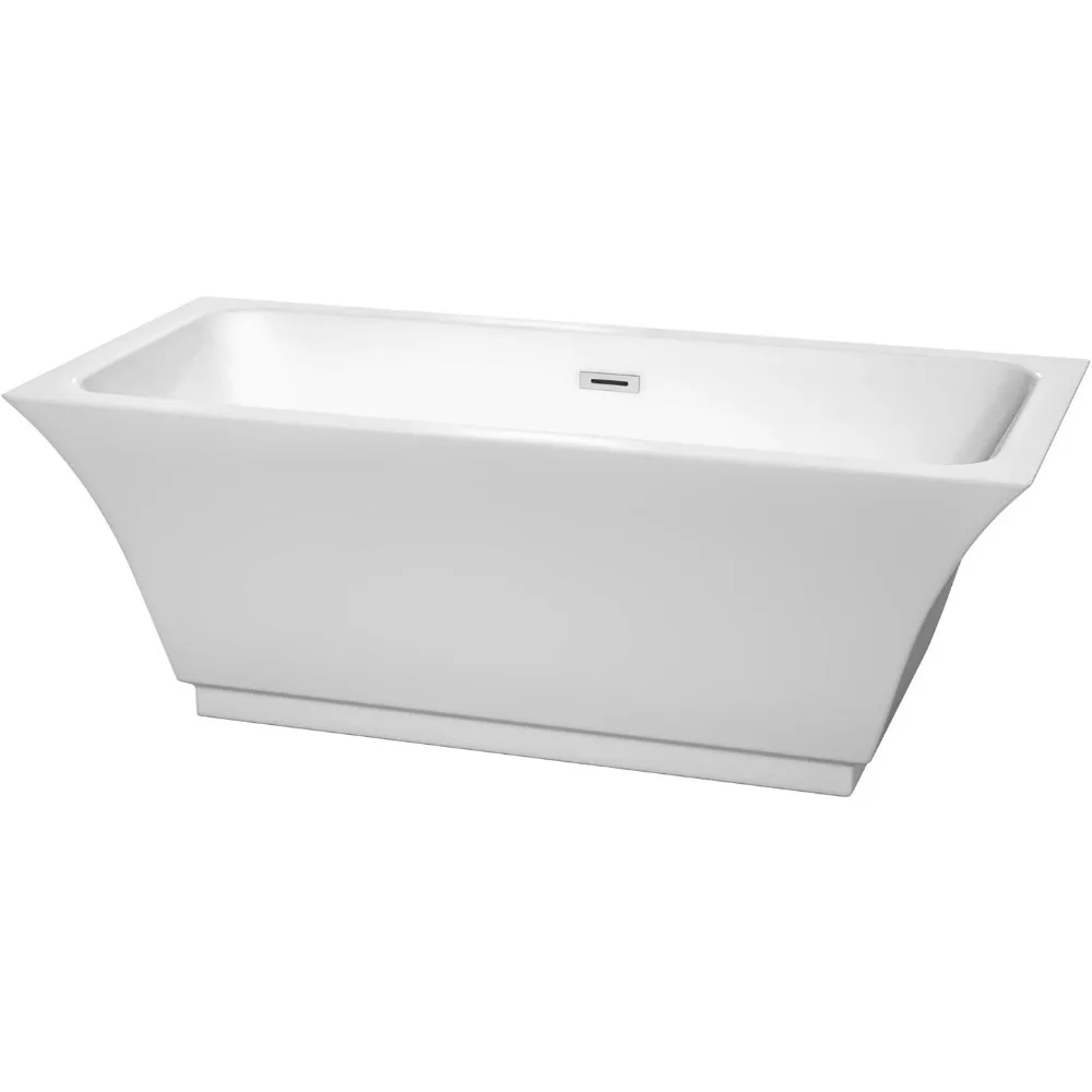 

67" Inch Freestanding Soaking Bathtub in Crisp White, Featuring Polished Chrome Drain & Overflow Trim for Chic & Modern Bathroom