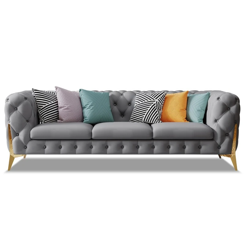 Light Luxury Leather Sofa Head Layer Cowhide Italian Living Room High end Luxury Small Unit Designer Pull Button SofaCombination