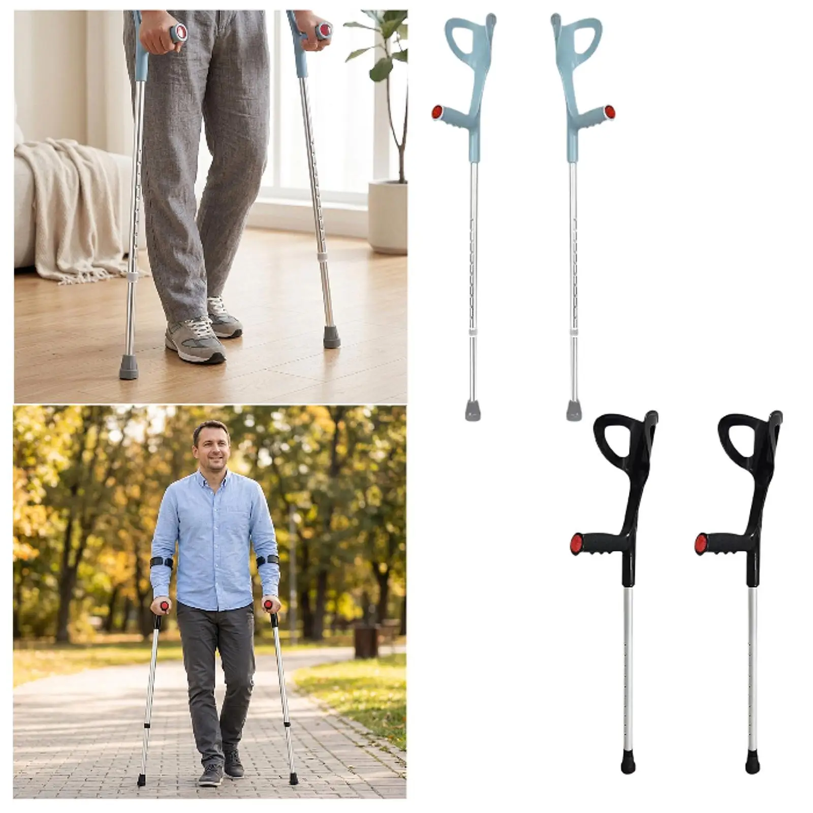 

1 Pair Forearm Crutches Comfortable Heavy Duty Adjustable Height Arm Support Elbow Crutches for Outdoor All Terrain Adults