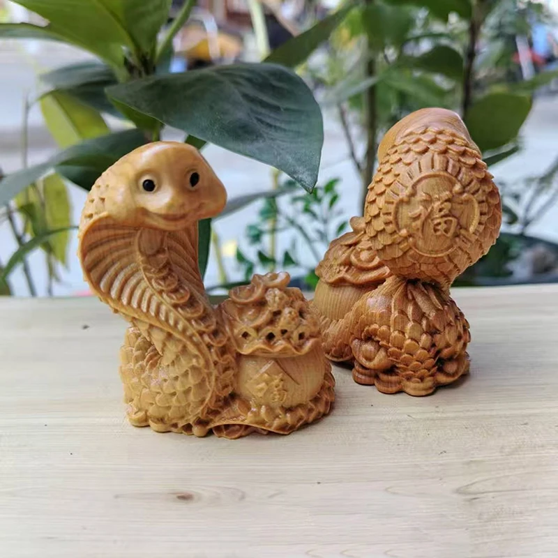 1 Buah Patung Ular Feng Shui Keberuntungan Ukiran Kayu Patung Ular Cina Uang Kekayaan Aksesori Dekorasi Desktop Rumah