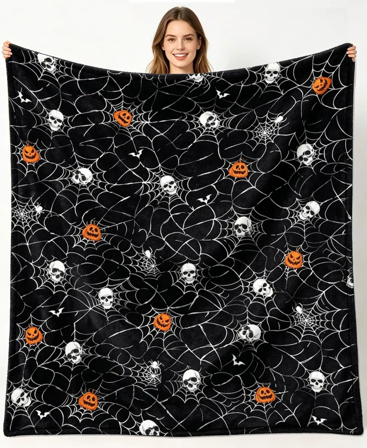 Halloween Throw Blanket Skull Pumpkin Gothic Spider Web Flannel Blanket Throws 50 x 60 inch Trick or Treat Flannel