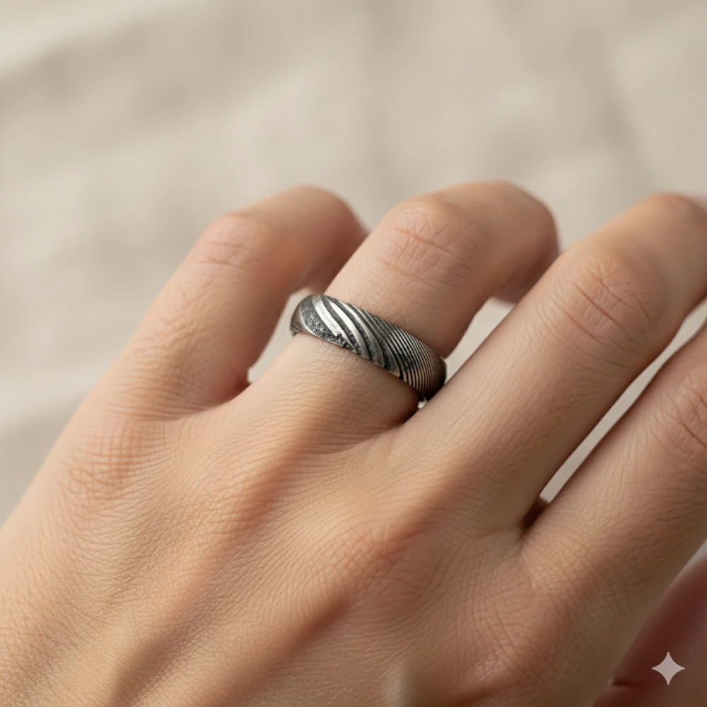 Brutalistischer Damaststahlring für Männer, minimalistisches Design, AAA+, Zirkonia, Ehering, einzigartige Herrenschmuck-Accessoires, 2025 – Detail 7