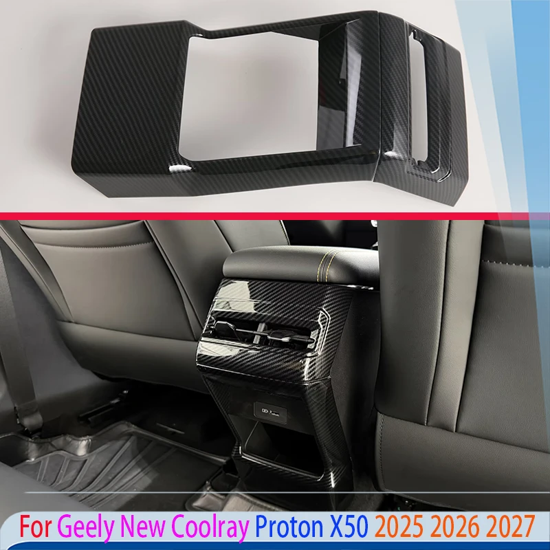 For Geely New Coolray Proton X50 2025 2026 2027 Carbon Fiber Style Armrest Box Rear Air Vent Frame Trim Cover