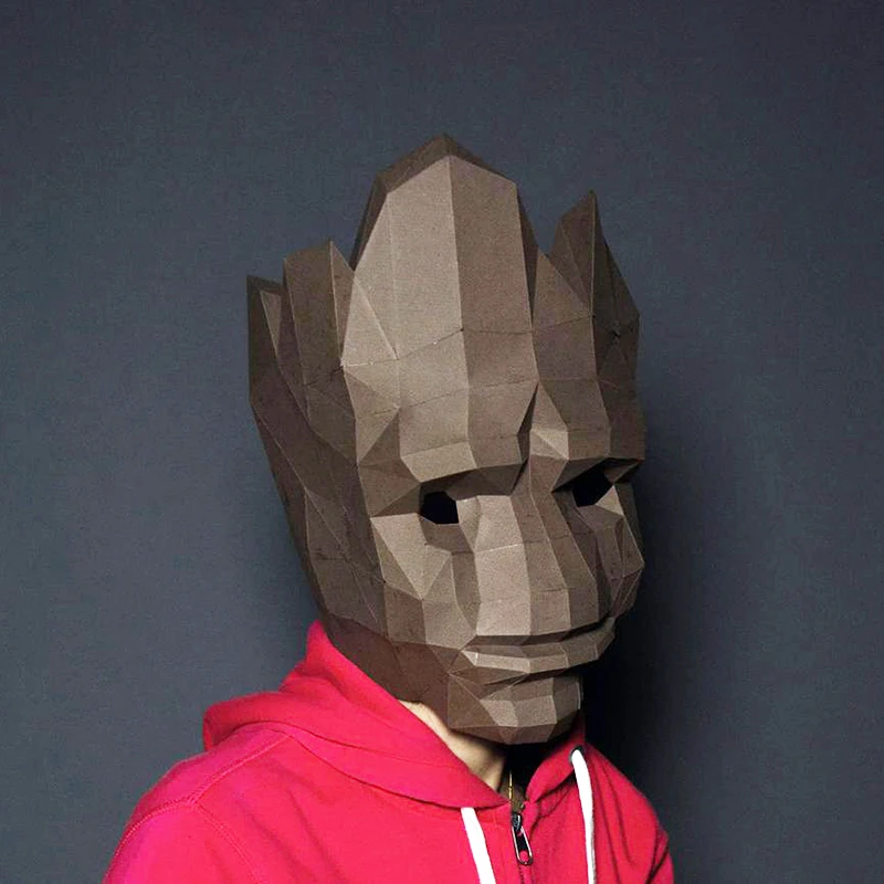 Groot Paper Model Wearable Cover Mask Cosplay 3D DIY Handmade Papercraft Origami Headgear Halloween Masked Ball Prom Party Gift