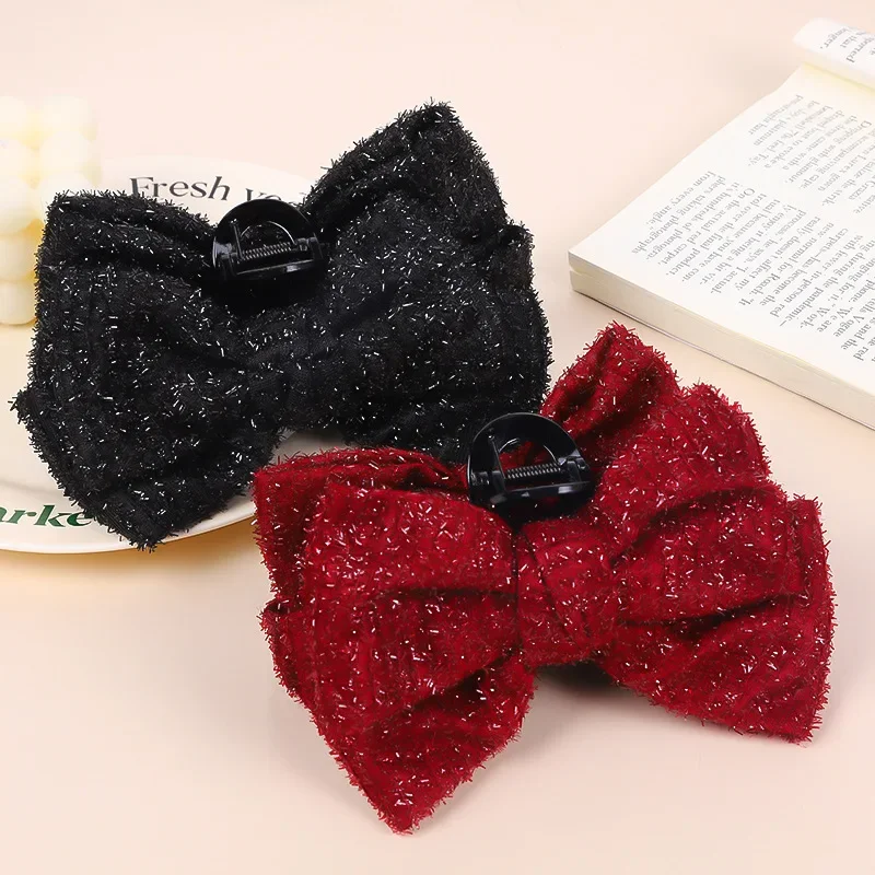 

Элегантные однотонные заколки для волос с большим бантом, женские заколки для хвоста, сверкающие заколки для волос, головной убор для девочек, аксессуары для волос, подарки