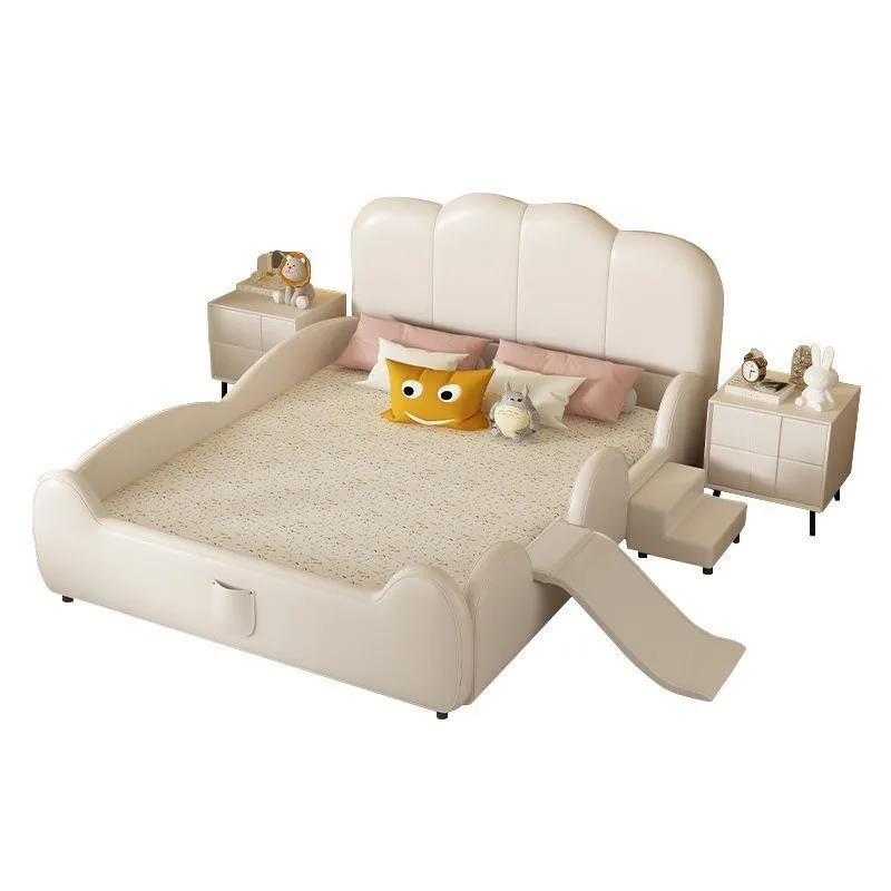 Guardrail slide bed Solid wood soft bag leather bed Youth leather bed