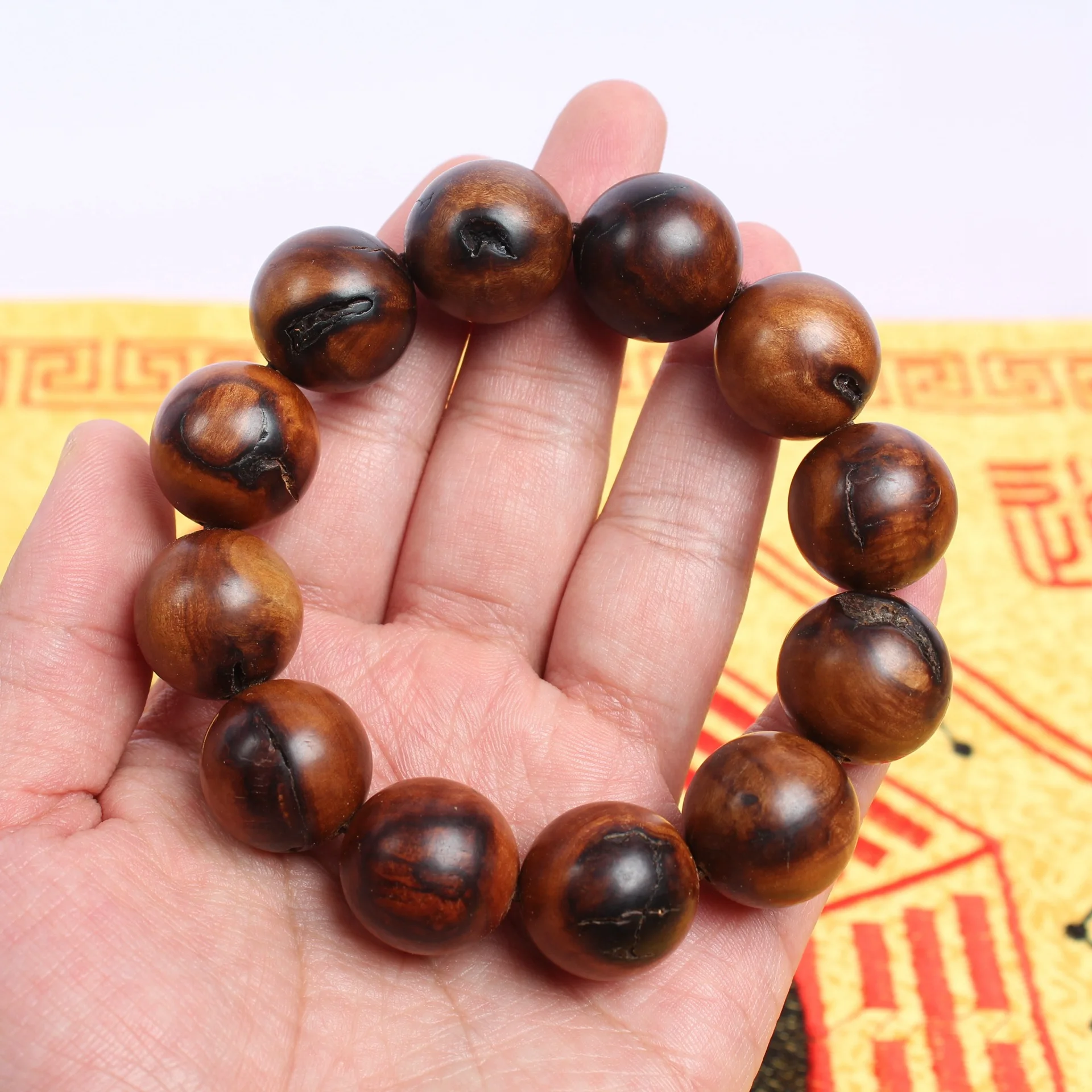Lightning Strike Jujube Wooden Round Beads Luck HandString Taoist Instrument 2.0cm12 Thunder Burnt Rosary Handmade Wooden Crafts
