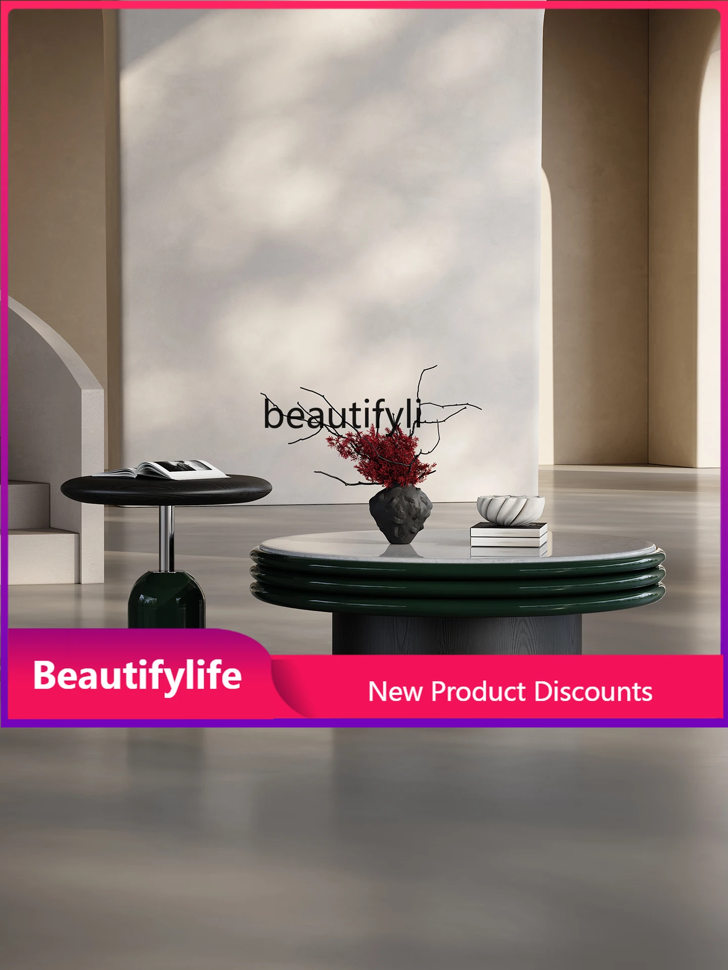 

H Italian Style Light Luxury Stone Round Coffee Table Modern Minimalist Lacquered Simple Living Room Round Coffee Table