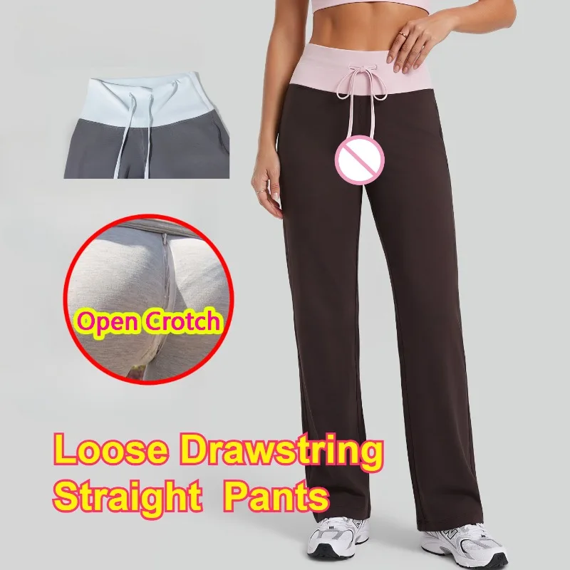 Women's Open Crotch Hidden Zippers Leggings Couple Outdoor Play Sex Fishman Girl Butt Exposure Open Seat Sporty Crotchless Pants