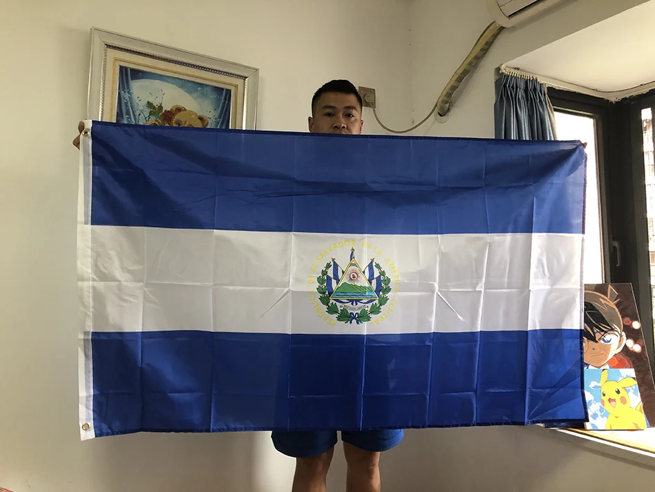 SKY FLAG-Bandera de El Salvador SV SLV, símbolo patriótico de El Salvador, banner colgante de poliéster para decoración, 90x150cm