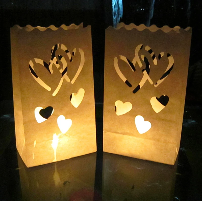 

C2 20pcs/lot Heart Shaped Tea Light Holder Luminaria Paper Lantern Candle Bag For Christmas Party Outdoor Wedding Decoration New