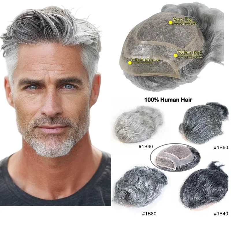 

Мужской парик из 100% человеческих волос 8x10 дюймов, седые волосы, моно-база, кружево с искусственной кожей для весенних цветов 1B20 # 7. Свежий старт