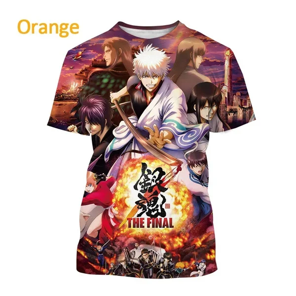 Men's Japanese Anime Gintama 3D Printing T-shirt Fun Unisex Casual Street Hip-hop T-shirt Trend Harajuku Short-sleeved Tops