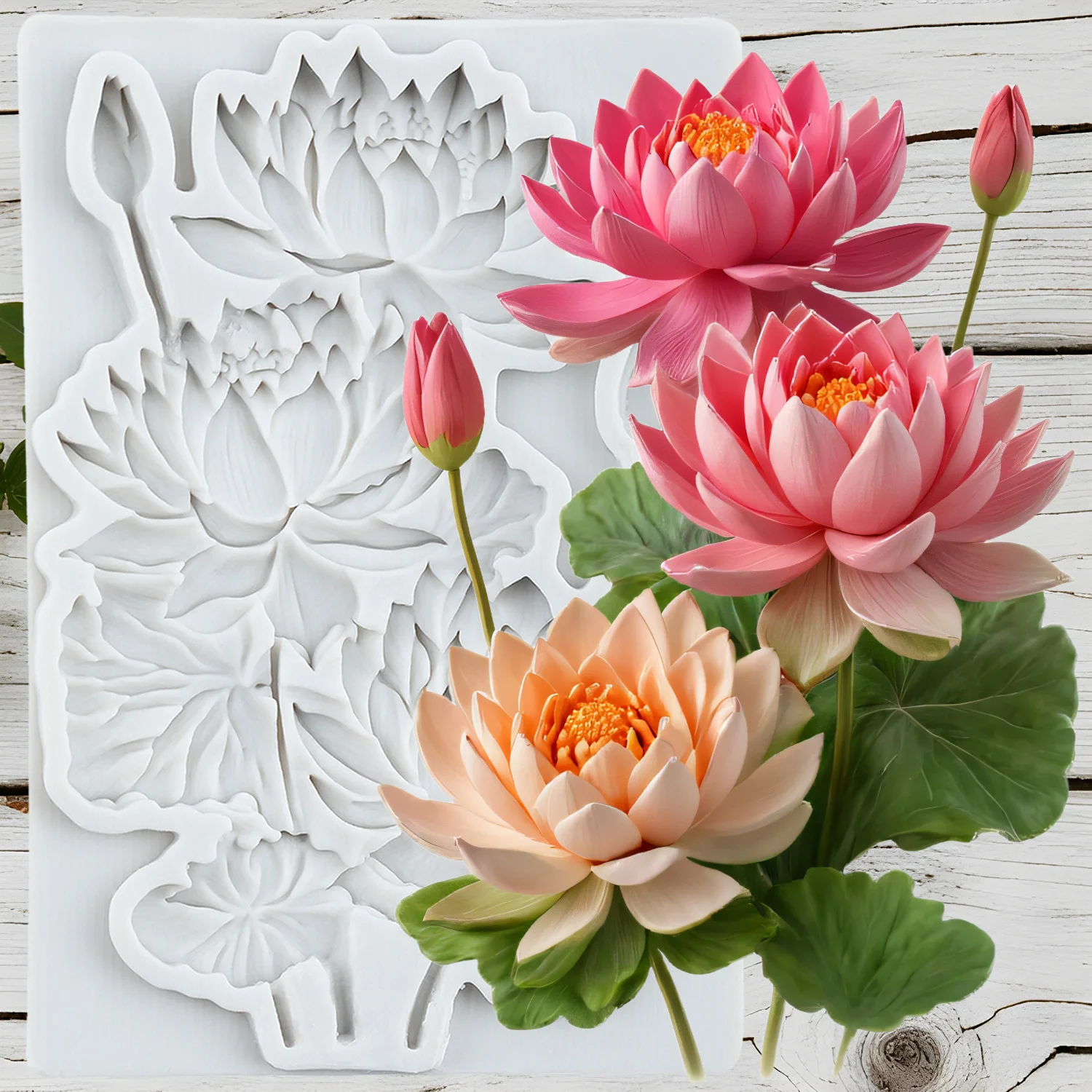 Lotus Silicone Molds Lotus Flower Fondant Cake Decorating Tools Cupcake Topper Chocolate Candy Craft Gum Paste Polymer Clay
