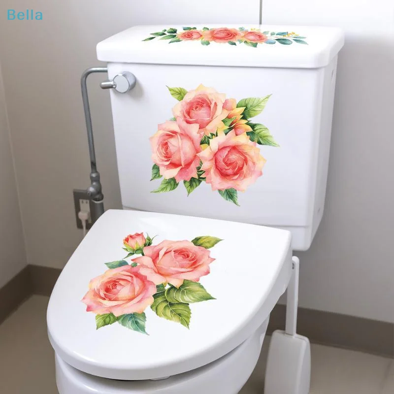 〔M〕Pink Rose Bathroom Waterproof Toilet Cover Toilet Sticker Self-adhesive Sticker Decoration For Toilet