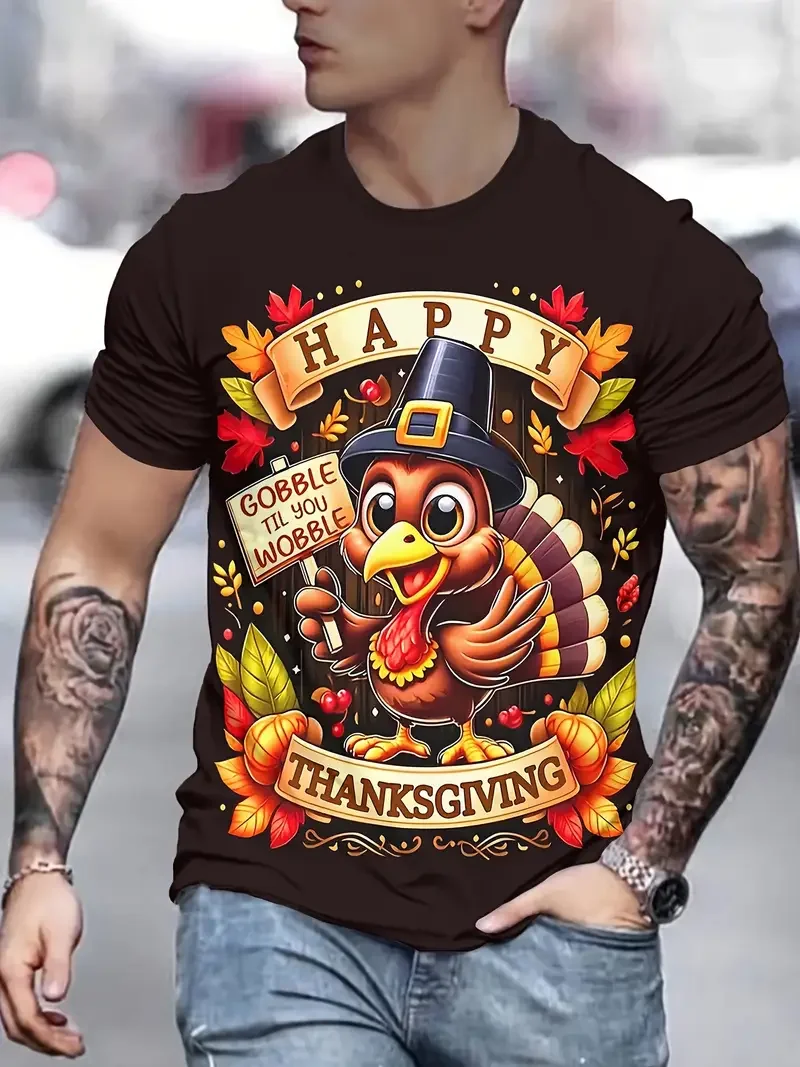 New Thanksgiving Day T Shirt Clothes 3d Print Happy Thanksgiving Turkey Tops Graphic Short Sleeve T Shirt For Man Women Tee Tops