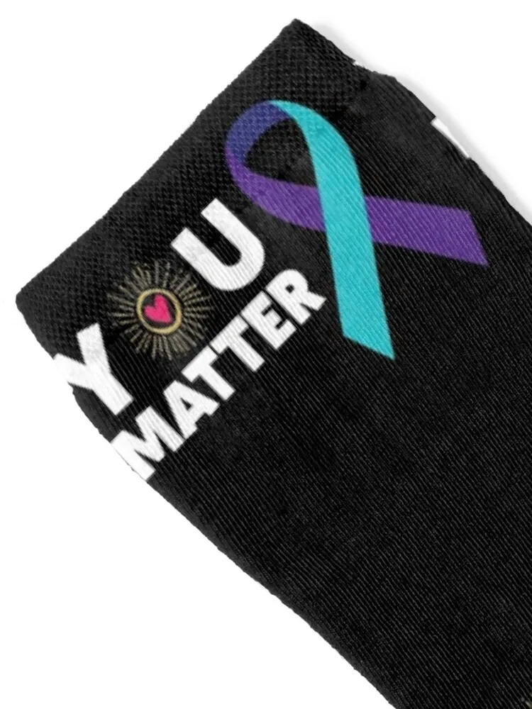 You Matter Suicide Prevention Awareness Teal Purple Ribbon graphic Socks crazy Stockings anti slip football Men's Socks Women's