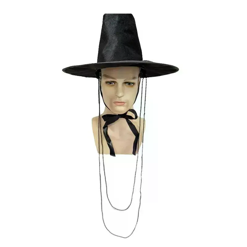 Role-playing Hat Ming Dynasty Traditional Korean Flat Topper Hat Wide Brim UV Protection Black Halloween Cosplay Costume Cap