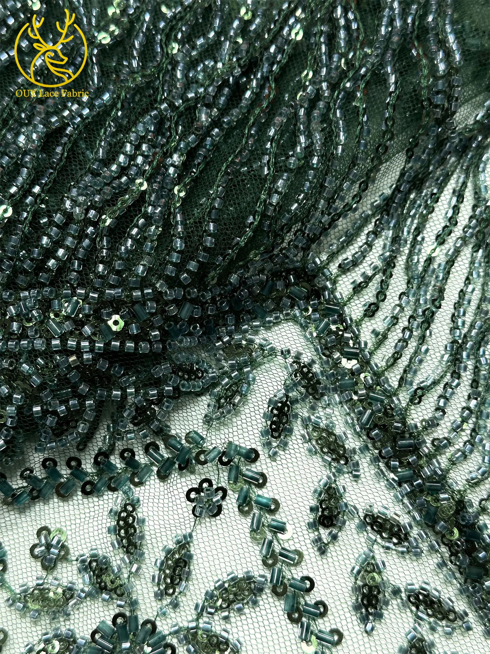 Grüner afrikanischer 3D-Anhänger-Perlen-Spitzenstoff 2026 Luxuriöser nigerianischer Pailletten-Spitzenstoff für Damen-Party-Hochzeitskleider – Detail 27
