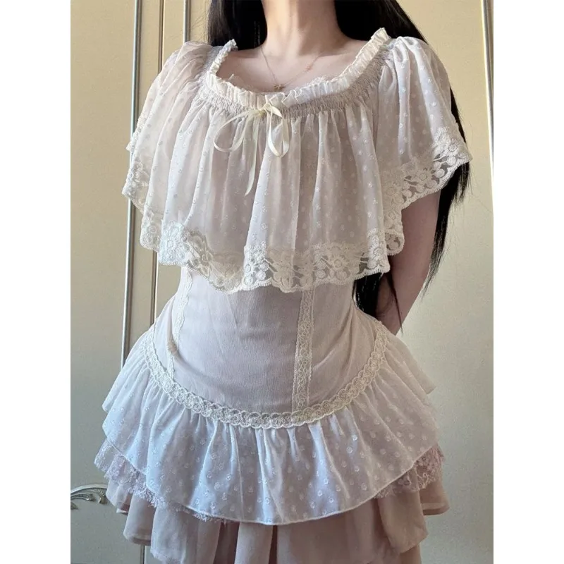 Japanese Daily Casual 3 Piece Matching Suit Women Vintage U Neck Short Sleeve Crop Top Mini Skirt Korean Harajuku Street Outfit