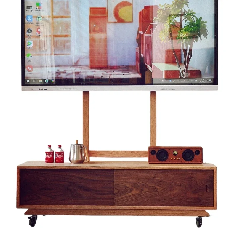 Log wind red oak TV floor mobile bracket, display screen shelf TV cabinet