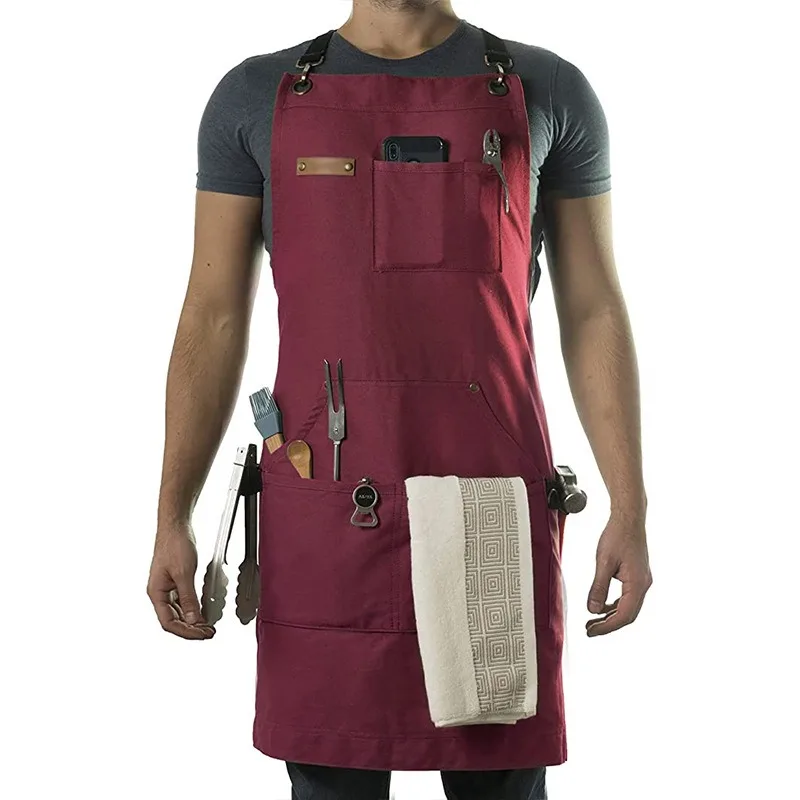 Canvas Apron Cotton Custom Logo Coffee Shop Barber Work Clothes Apron Manufacturers Fashion Durable Multi-function Convenient