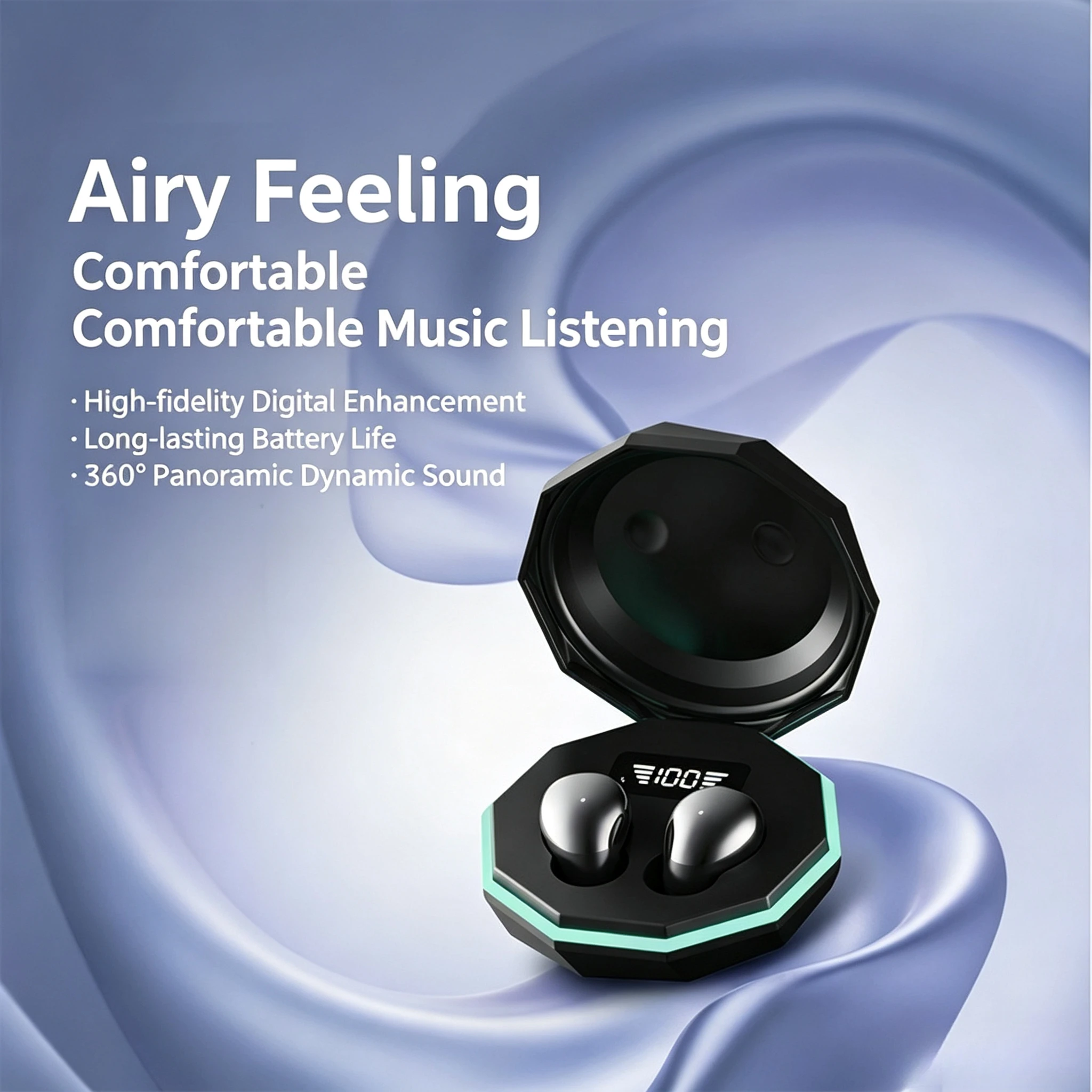 True Wireless Earbuds Third-Gen In-Ear Bluetooth Headphones Lightweight with Digital LED Charging Case for Sports Daily Use