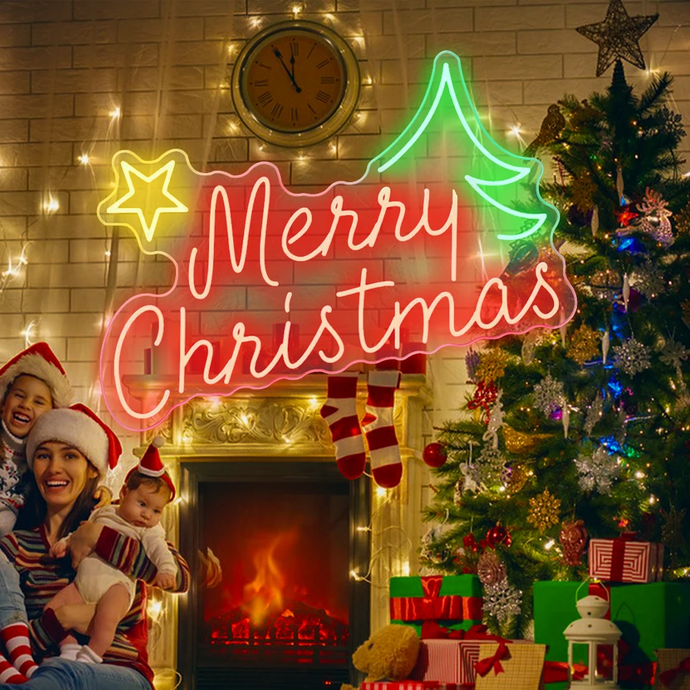 

Merry Christmas Neon Sign LED Sign Light with Acrylic Board Art Room Decoration Dimmable Light For Bar Party Kids Christmas Gift