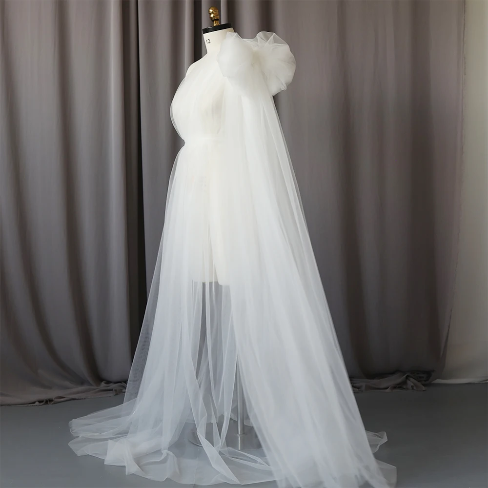 فستان حمل بكتف واحد لالتقاط الصور من التول المتدفق بفيونكة بيضاء طويلة فساتين للنساء الحوامل استوديو التصوير