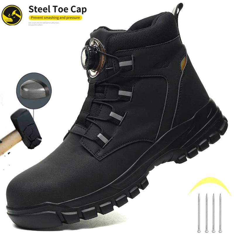 Nuevas botas de seguridad para hombre, zapatos indestructibles de trabajo, zapatillas de deporte, botas protectoras con punta de acero, botas impermeables antigolpes y antipinchazos
