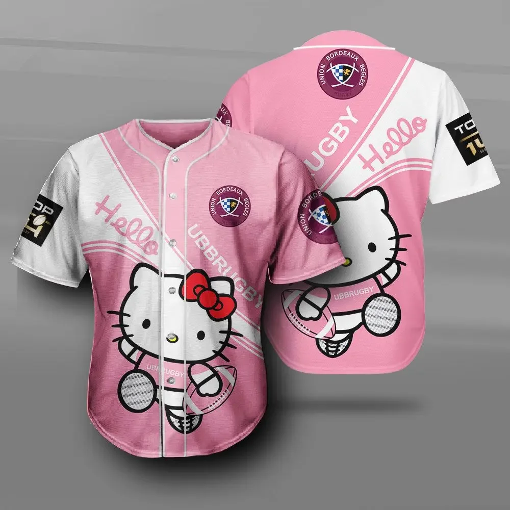 New Style Round Neck Short Sleeves Baseball Jersey Hello Kitty Printed Pattern Casual Comfortable Breathable Outfit Sport Shirt