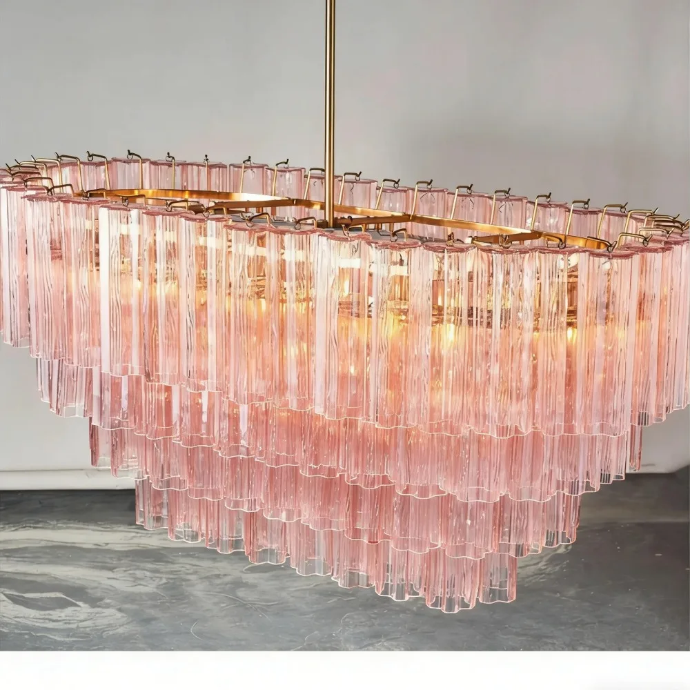 Pink Chandelier with Glass Star Lampshade For Dining Living Room Bedroom Lampara French Glass Tube Hanging Pendant Lights view 4