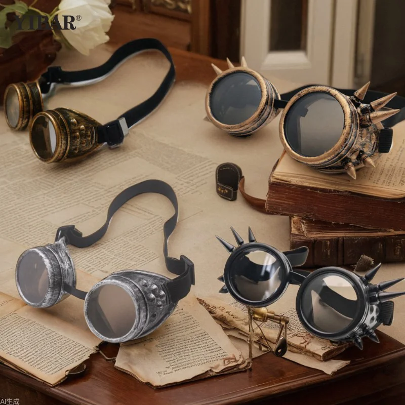 

【YIBAR】Motorcycle Retro Steampunk Glasses Driver Gothic Sunglasses Protective Glasses Decorations Multiple Models Dress Up Tool