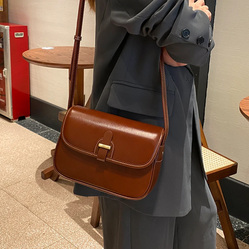 2023 New Women Bag Female Genuine Leather Cross-body Shoulder Bag Messenger Lady Retro Vegetable Tanned Cowhide Square Tofu Bag